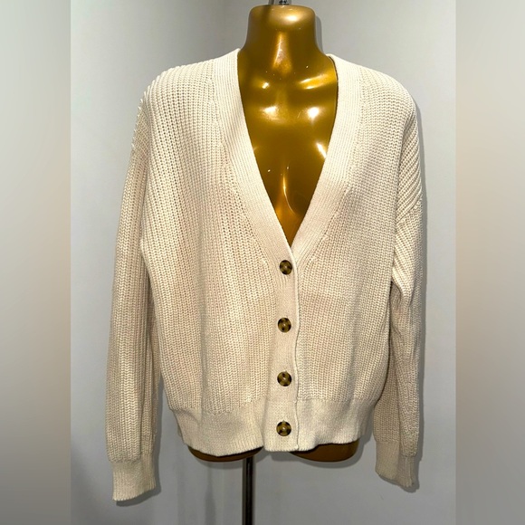 🧶GAP Classic Cotton Cardigan Sweater Cream Small | Chunky Knit Button Up - Picture 1 of 6